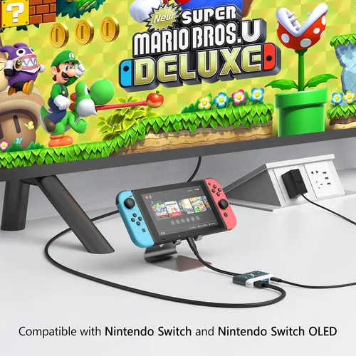 Vista 3 de Switch Dock para Nintendo Switch OLED, adaptador de TV de interruptor 3 en 1 con HDMI 4K, puerto USB 3.0, carga tipo C de 100 W, estación