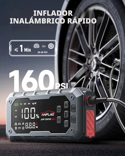 Vista 3 de Arrancador de batería para automóvil 10 en 1 con compresor de aire, arrancador de batería de 8000A 160PSI (todo gas/14L diésel), arrancador portátil
