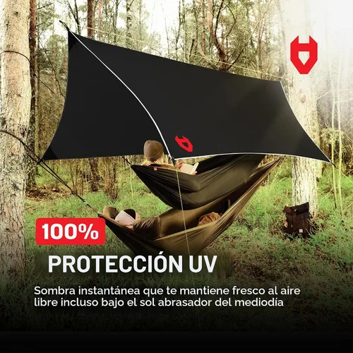 Vista 4 de Rain Fly EVOLUTION - Cubierta impermeable para hamaca o para tienda de campaña o acampada de 12 x 10 o 10 x 10, con brazalete de supervivencia