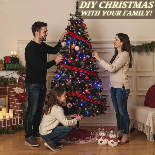 Vista 9 de Árbol de Navidad preiluminado de 7.5 pies, color negro, 1500 puntas
