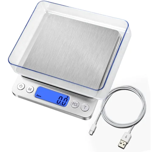 Vista 4 de Báscula de alimentos, báscula de cocina recargable con bandejas de 105.82 oz/0.00 oz, mini báscula con función de tara, báscula digital de gramos