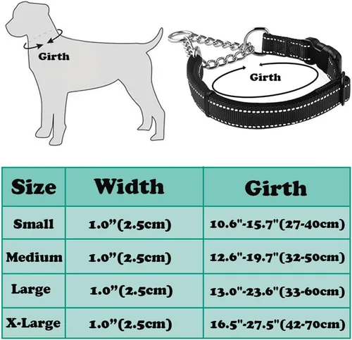 Vista 5 de Martingale - Collar para perro con cadena de acero inoxidable, collar reflectante de nailon acolchado suave ajustable, cadena resistente sin