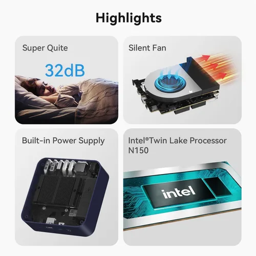 Vista 11 de Mini PC Beelink EQ mini con procesador N150, 12 GB de LPDDR5 y SSD de 500