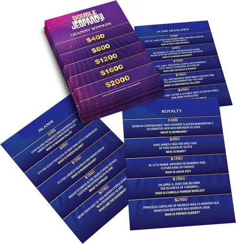 Vista 3 de Jeopardy! Juego de cartas Jumbo Deluxe de Estados Unidos, juego de preguntas y respuestas de movimiento rápido, juega en casa con amigos, familia