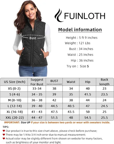 Vista 4 de Fuinloth - Chaleco acolchado para mujer, diseño de cuello alto, ligero, con cierre