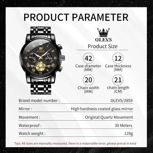 Vista 6 de OLEVS Relojes para hombre, resistente al agua, de lujo, gran cara, reloj analógico de cuarzo de acero inoxidable, relojes de vestir analógicos