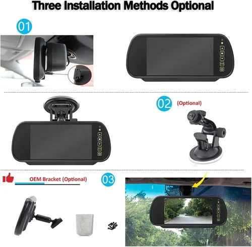 Vista 4 de Reversing Camera Car Rear View Camera System with 7 Inch Monitor Backup Camera Monitor Kit Dual Ccd Lens Reverse Camera Replacement for Suction Cup