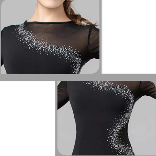 Vista 3 de Ropa de baile de vals para mujer, vestidos de baile de salón estándar, disfraz de práctica de tango, ropa de baile moderna para rendimiento