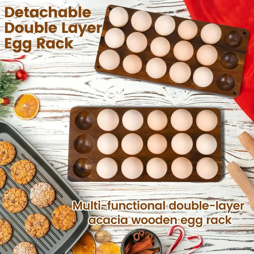 Vista 3 de Sishynio Soporte para huevos de madera de acacia de 2 niveles, estante