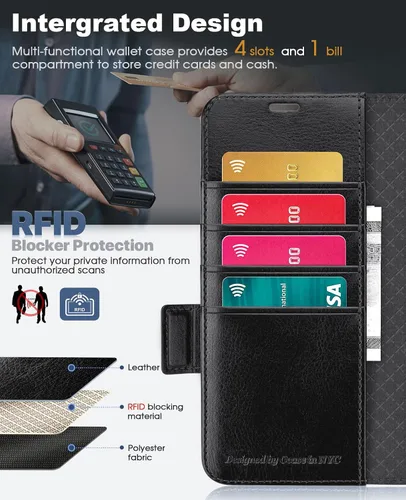 Vista 4 de OCASE Funda tipo cartera para Samsung Galaxy Z Fold 5 5G con soporte para S Pen (versión actualizada) de piel sintética, ranuras para tarjetas