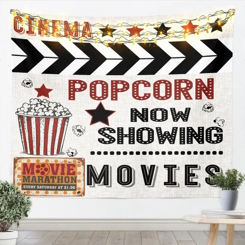 Vista 14 de Homewish Theater Cinema Poster Tapestry,Retro Movie Wall Hanging Art Popcorn Wall Blankets Movie Night Poster Tapestries for Kids Teens Girls Boys