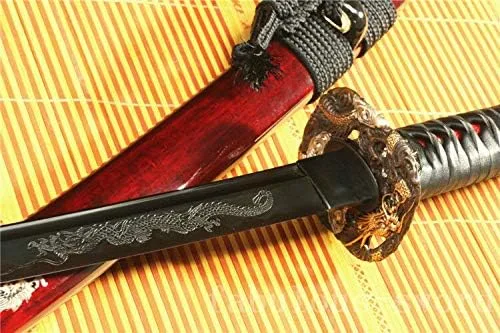 Vista 8 de GLW Espada 41' Damasco Plegado Arcilla Templado Negro Japonés Samurai Katana Espada Sharp