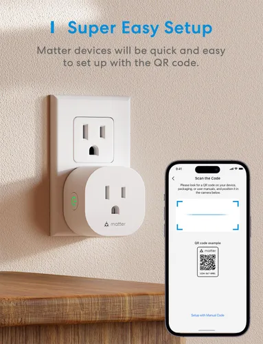 Vista 4 de meross Matter Smart Plug Mini, 100% Privacy LAN Smart Outlet, Easy Bluetooth Setup, Compact Design, Works with Apple Home/Alexa/Google Home