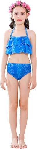 Vista 3 de Fishtailfun Traje de baño de sirena para cosplay sirena para nadar para niñas conjunto de bikini de princesa