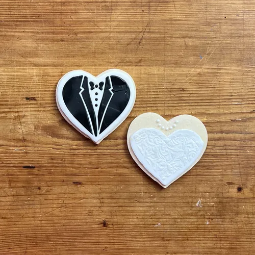 Vista 2 de Juego de plantillas y cortador de galletas de novia y novio Para aniversario/novia/compromiso Plantilla para decoración de pasteles de despedida