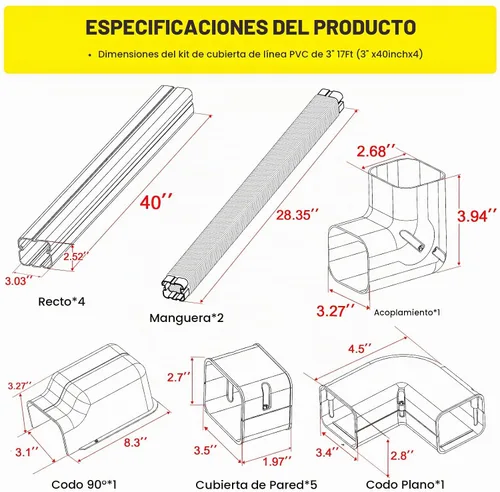 Vista 2 de DWALE Kit de cubierta decorativa de PVC de 3 pulgadas y 17 pies, mini cubierta de línea dividida, para aire acondicionado mini split sin conductos