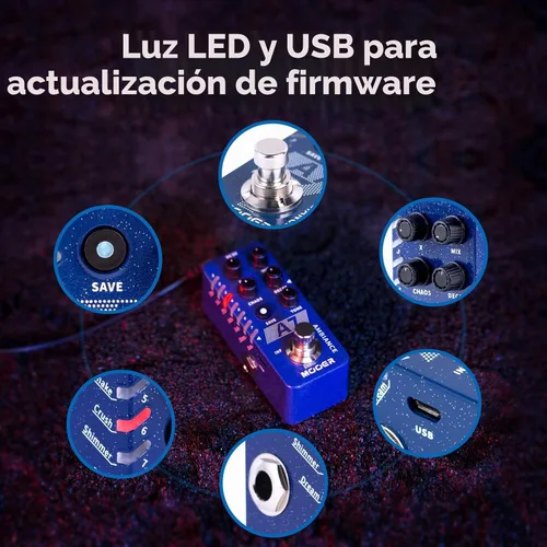 Vista 6 de MOOER A7 - Pedal de efectos para guitarra con reverberación versátil con 7 efectos de reverberación diferentes y función de guardado