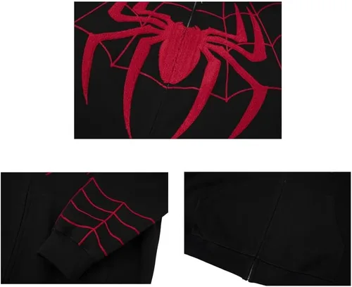 Vista 4 de Sudadera con capucha de Spider Hip Hop Spiderweb con cremallera completa, estilo punk