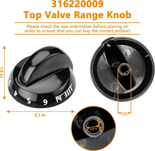 Vista 5 de Funmit 316220009 Reemplazo de perilla de quemador superior de estufa para Frigidaire Reemplaza AP4322122 PS1991531 EAP1991531 (Negro, Paquete de 3)