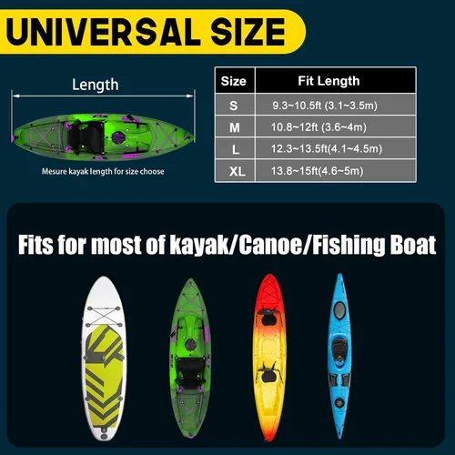 Vista 2 de Funda para kayak de 9.3 a 10.5 pies, cubiertas de kayak marino de alto rendimiento 300D, impermeable, resistente a los rayos UV, resistente a
