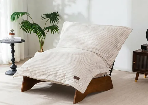 Vista 12 de MAXYOYO Silla ajustable para sala de estar, puf convertible y sillón reclinable con marco, cojín extraíble, tela de burbujas, suave tapizado