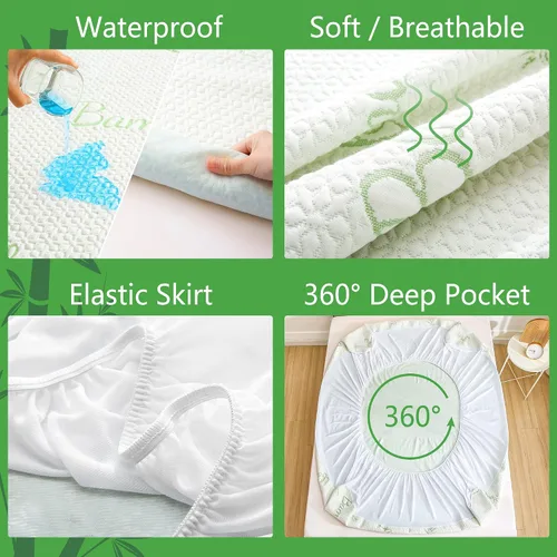 Vista 3 de GOONIK Pack de 2 protectores de colchón tamaño individual, protector de colchón transpirable de bambú y viscosa impermeable con bolsillo de 6 a 16