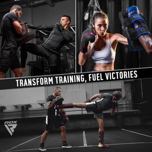 Vista 7 de RDX Almohadillas Tailandesas Curvas Kickboxing Muay Thai con Mango de Agarre Sólido, Cuero de Piel Maya KARA Escudo de Golpes para Rodillas, Codos