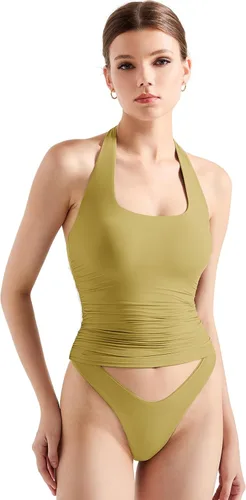 Vista 32 de SUUKSESS Camisetas sin Mangas para Mujer con Cuello Halter Forro Doble Sin Espalda Y2K Modernas para Salir Aguamarina