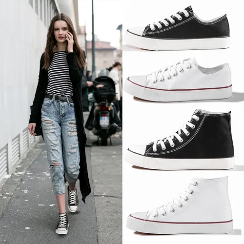 Vista 5 de Tenis de lona de caña alta con cordones para mujer, estilo informal, ideales para caminar