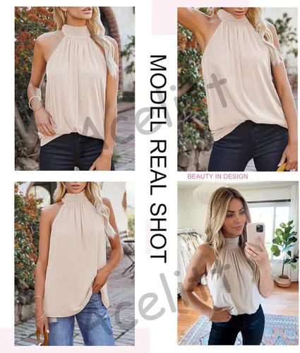 Vista 3 de Acelitt Camisetas sin mangas con cuello halter para mujer, tallas S-XXL