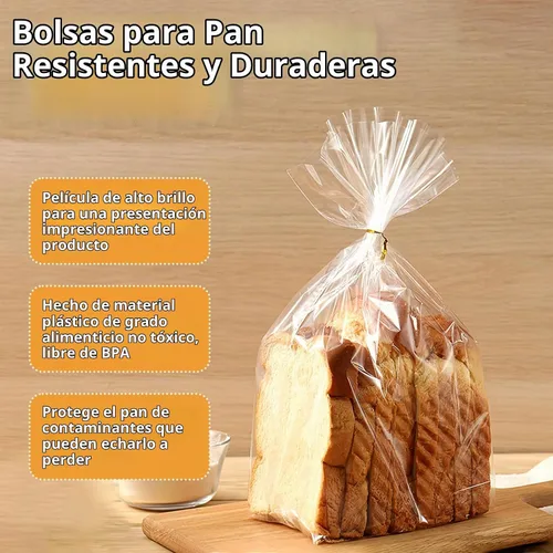 Vista 5 de Bolsas de pan con lazos, 100 bolsas de pan transparentes para pan casero y 100 lazos, bolsas de pan ajustables reutilizables de plástico, bolsas