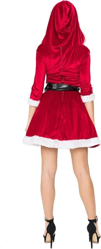 Vista 5 de Higen Disfraz de Papá Noel para mujer, disfraz de Navidad de Mrs. Claus para cosplay, Rojo