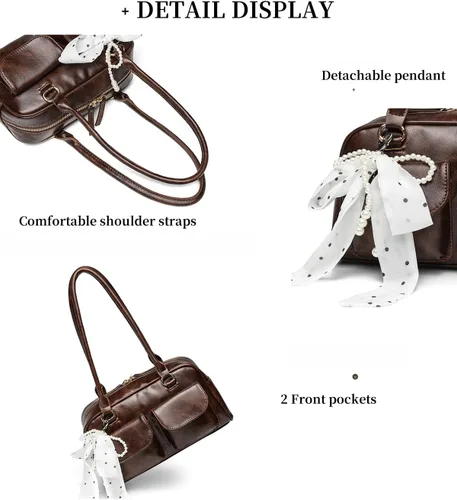 Vista 3 de Y2K - Bolsos de hombro para mujer a la moda, bolso Boston retro de piel sintética, ligero y versátil para el trabajo y los viajes