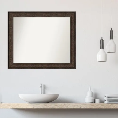Vista 397 de Amanti Art Espejo de pared personalizado no biselado (25 x 25 pulgadas), marco de bronce acentuado, varios tamaños personalizados, espejo de baño