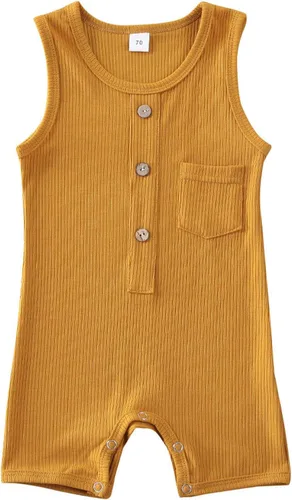 Vista 16 de Mameluco para bebé niña y niño, mono liso de una pieza, sin mangas, ropa de bebé de una pieza, trajes de verano beige (A-Beige)