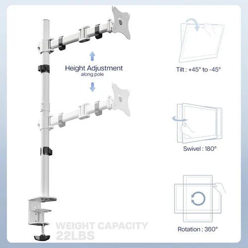 Vista 4 de VIVO Soporte de escritorio para monitor individual, extra alto totalmente ajustable para 1 pantalla LCD de hasta 32 pulgadas, pantallas ultra anchas