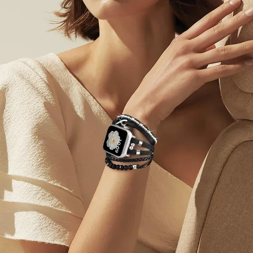 Vista 6 de Pulsera con cuentas boho para Apple Watch Band de 46 mm, 40 mm, 38 mm, 41 mm, 44 mm, 42 mm, 45 mm, 49 mm para mujer, accesorios de cuero envolvente