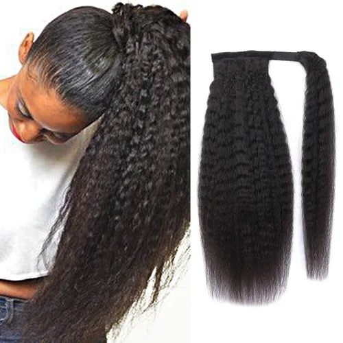 Vista 13 de Extensión de cola de caballo de cabello humano, onda de agua, pasta mágica, ondulado, natural, cola de caballo rizada 100% real, cabello Remy ondas