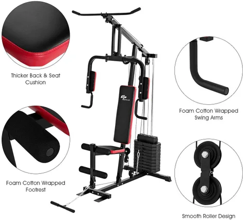 Vista 3 de Goplus Sistema de gimnasio en casa multifunción, equipo de entrenamiento de fuerza, máquina de fuerza para fitness, para entrenamiento de cuerpo