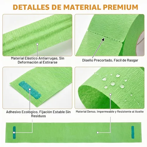 Vista 3 de 2 rollos de tiras de cuello de peluquero desechables flexibles y resistentes bandas de papel para el cuello, cinta de papel para peluquería Verde