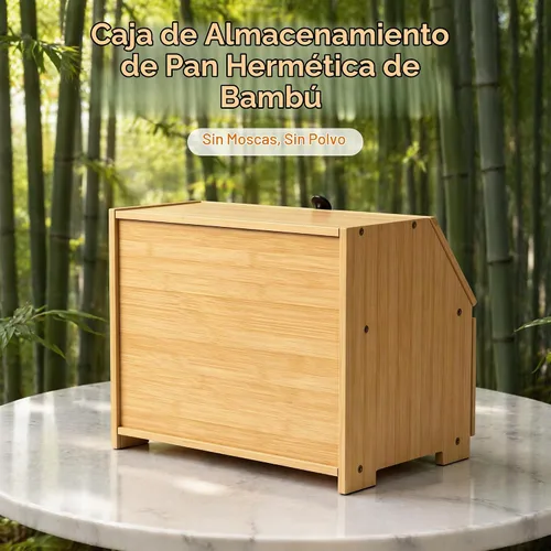 Vista 3 de Panera de bambú para encimera de cocina, contenedor grande de almacenamiento de pan recipiente portapanes de 2 capas para encimera de cocina Natural
