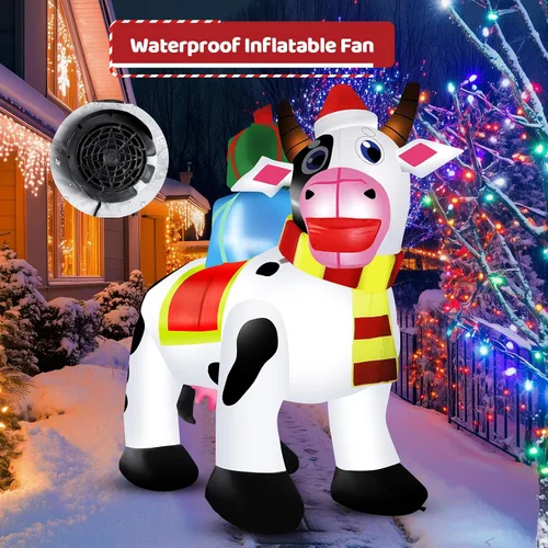 Vista 6 de Decoraciones inflables de Navidad de vaca lechera para exteriores de 6 pies con luces LED integradas, infla para patio, techo, césped