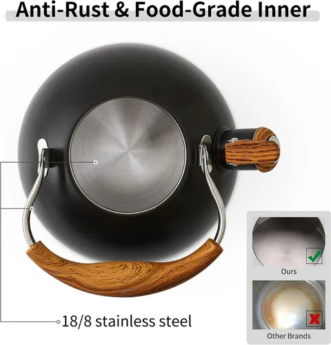 Vista 5 de LONFFERY Tetera para estufa, hervidor de té silbante de 2.5 cuartos de galón, con mango plegable de acero inoxidable de grado alimenticio