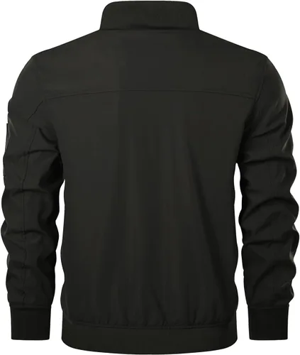 Vista 3 de HOOD CREW Chaqueta bomber para hombre, ligera, casual, elegante, para primavera, otoño, cortavientos, con cremallera, con bolsillos