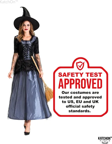 Vista 8 de KatchOn, Disfraz de bruja de Halloween para mujer, disfraz de bruja con sombrero negro Disfraces de brujas malvadas para mujer