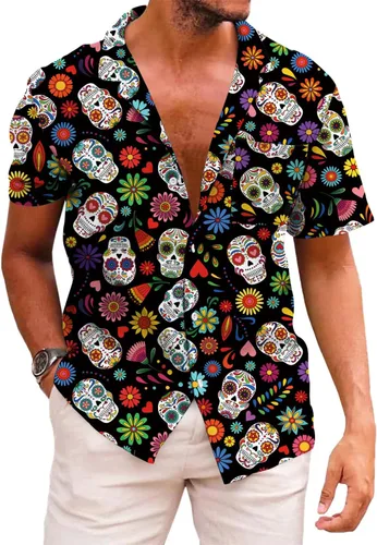 Vista 76 de KYKU - Camisa hawaiana funky para hombre, ropa tropical para vacaciones en Palm Beach