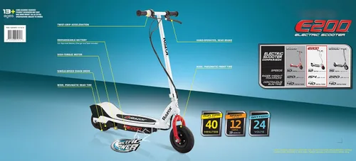 Vista 10 de Patinete eléctrico Razor E200 para adolescentes y adultos - Motor de alto torque de 12 MPH, 40 min de tiempo de conducción, peso máximo de 154
