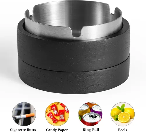 Vista 6 de Cenicero lindo para cigarrillos con tapa DDAJJAJ Cenicero de madera con acero inoxidable, cenicero portátil decorativo, cenicero resistente al