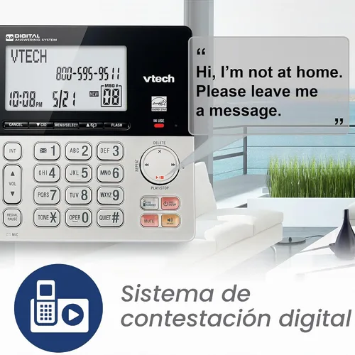 Vista 3 de VTech VG208 DECT 6.0 Teléfono con cable/inalámbrico para el hogar con contestador, bloqueo de llamadas, identificación de llamadas, pantalla
