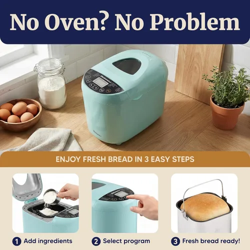 Vista 2 de Elite Gourmet - Máquina para hacer pan programable, 2 libras, 3 tamaños, 19 preajustes, menta Cuenta con ajustes preestablecidos sin gluten, masa